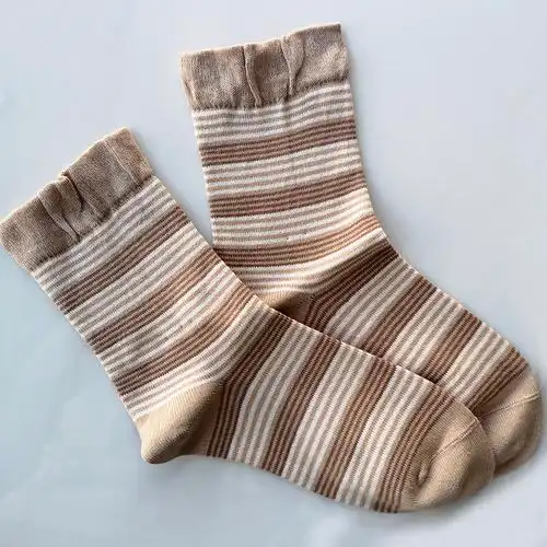日本进口naigai日式森系仙女柔软棉亲肤条纹无压袜口短袜子女包邮