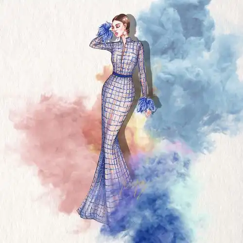 马克笔手绘鱼尾礼服裙