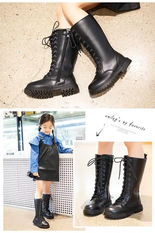 霏楚小学生靴子女孩长筒靴子女童长靴秋季新款儿童骑士英伦风儿童小
