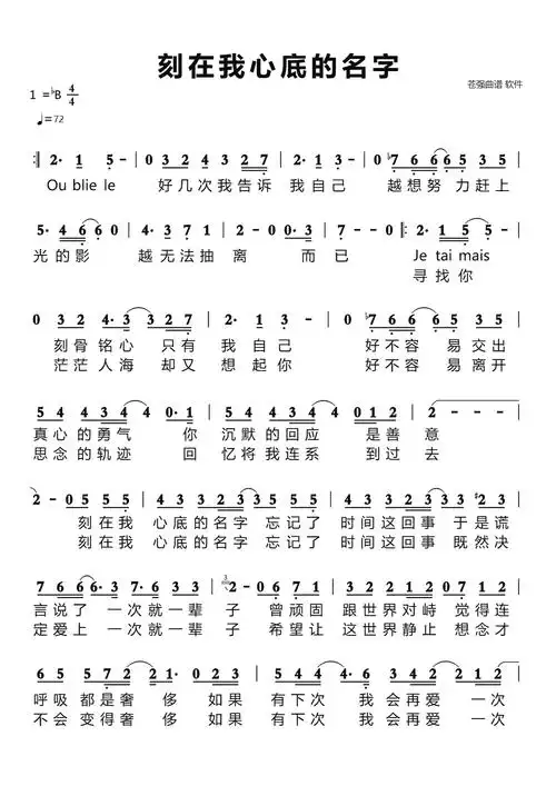 刻在我心底的名字简谱