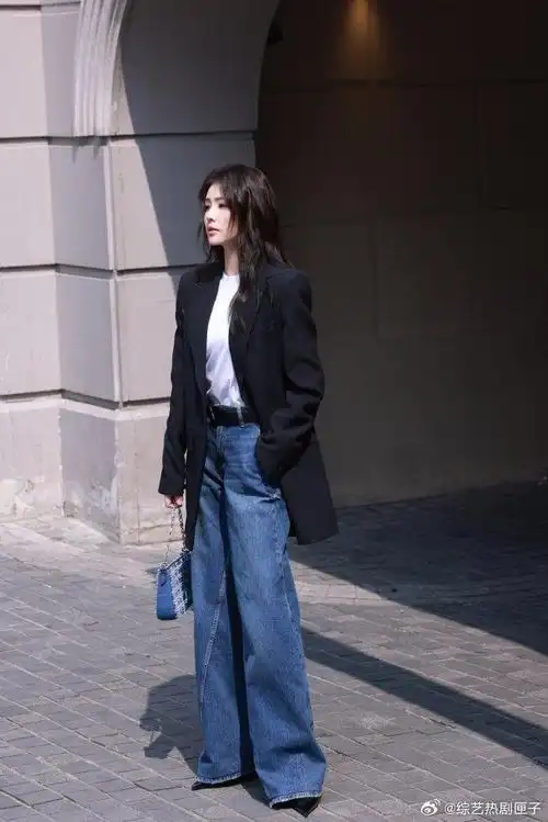 白鹿西装牛仔裤酷姐穿搭来了~ 拽姐白鹿已上线!
