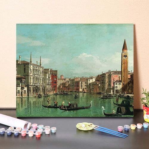 数字油画diy填充卡纳莱托经典名画欧洲建筑教堂城堡丙烯装饰油画