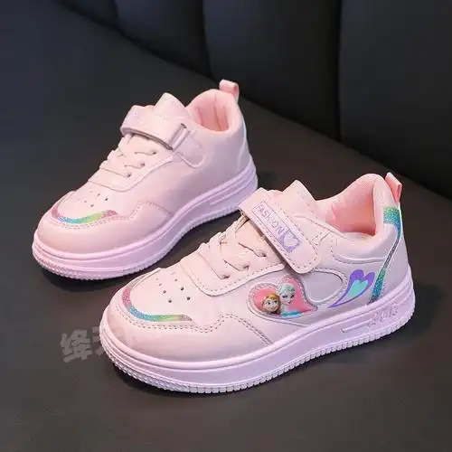 绛天女小学生新款儿童魔术贴小白鞋幼儿园女童可爱板鞋中大童小女孩