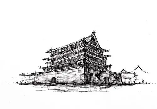 建筑手绘速写手绘钢笔画建筑绘画房子旅行画画古