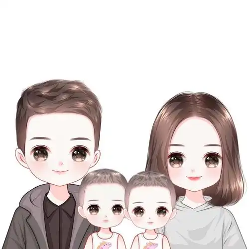 可爱温馨的亲子一家四口全家福卡通手绘头像_手绘_卡通_亲子_全家福