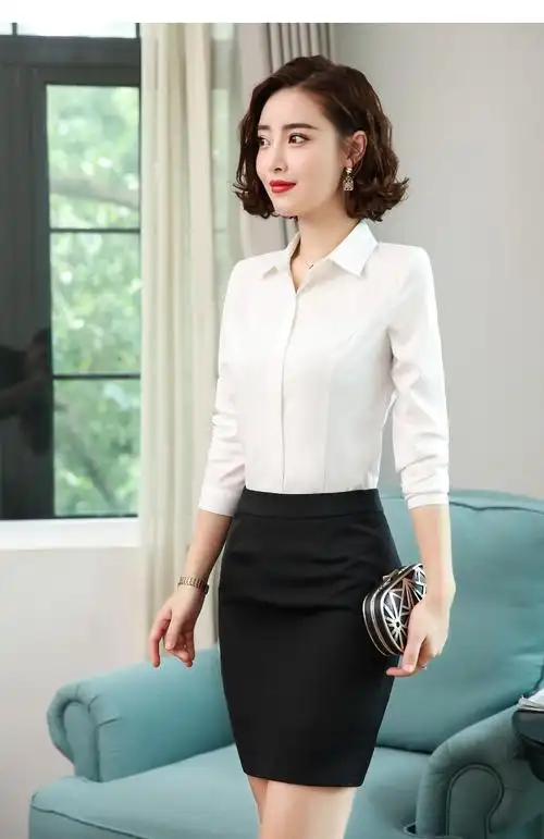 职业装白衬衫女长袖女士正装工作服套装白色衬衣大码气质修身工装品质
