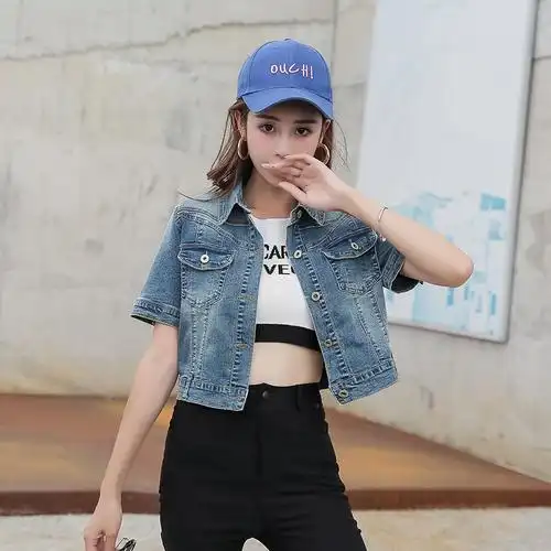 牛仔外套女春夏薄短款韩版新款修身显瘦学生短袖中袖牛仔服上衣潮
