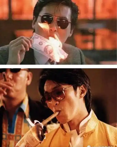 影片中还有一个致敬桥段,那就是史蒂芬周用钞票点烟,这个镜头想必都