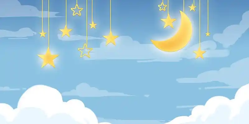 蓝色卡通创意简约夜空星空星星夜晚天空云彩月亮展板背景卡通夜卡通