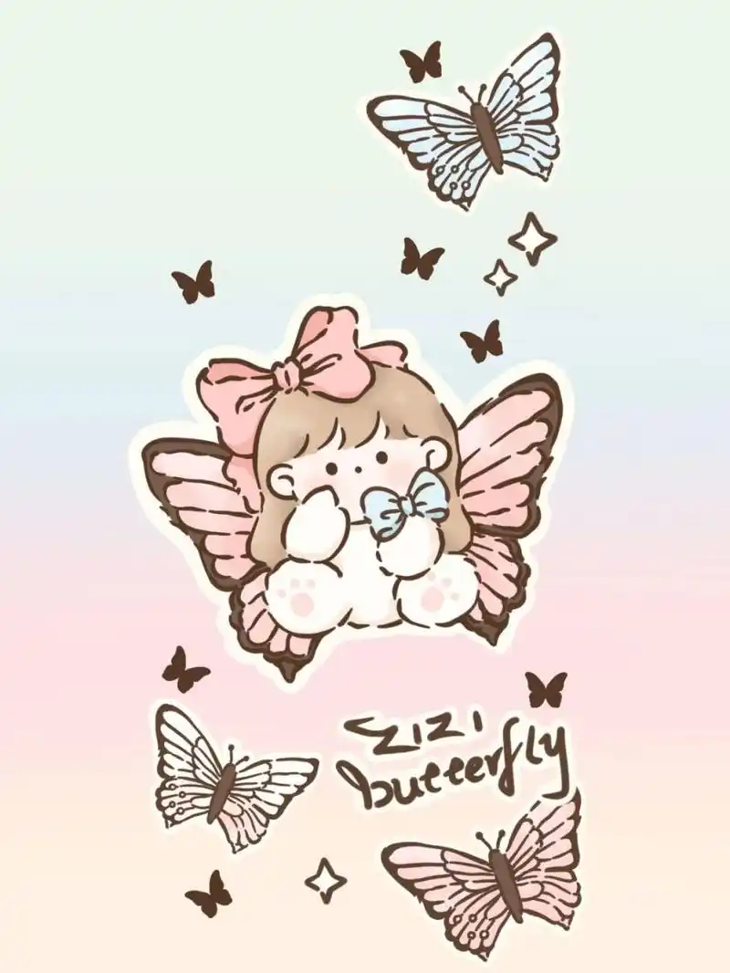 芝芝酱蝴蝶精灵创意可爱卡通壁纸 🦋🦋🦋 · 💌原创插画设计