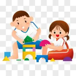 手绘卡通儿童搭积木素材