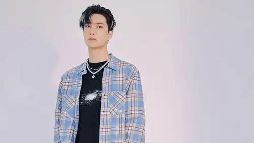 王一博蓝色格纹衬衫帅气图片壁纸