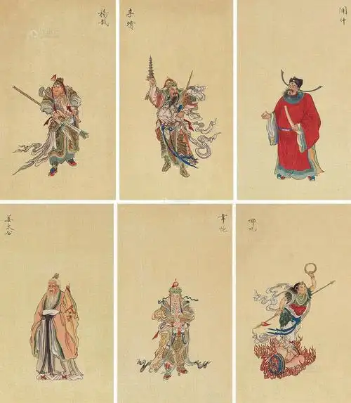 0421封神榜人物选册页六开设色绢本