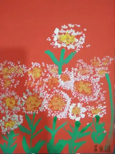 泰华幼儿园美术班棉签点画《蒲公英》