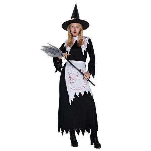 漫翔万圣节cosplay血腥恐怖女巫表演服成人女化妆舞会衣服装饰带扫把