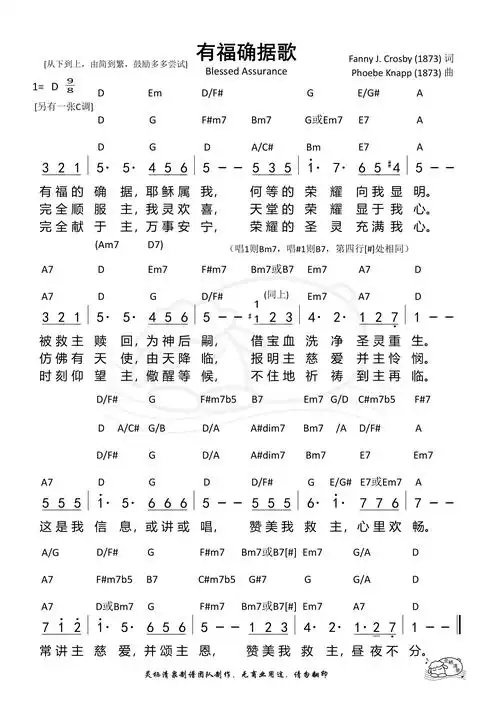 有福确据歌 / 有福的确据(d调)和弦简谱 - 歌谱 - 灵栖清泉(古典赞美