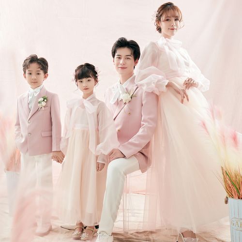 展会写真拍照艺术全家福四口新款一家服装摄影亲子装