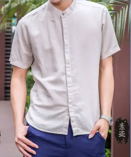 【抗皱免烫】花花公子短袖衬衫男夏季新品亚麻衬衫男短袖中国风修身