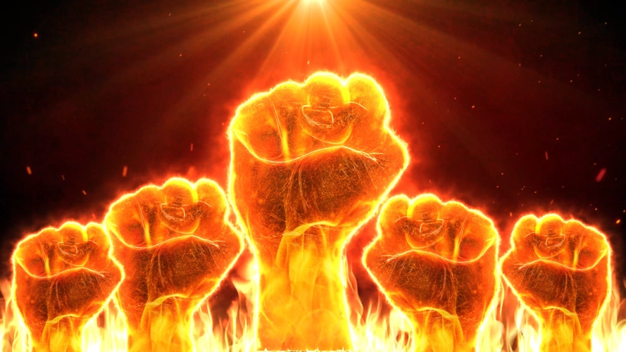 4k火焰拳头团队力量加油视频