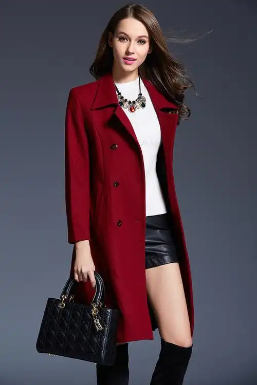 秋冬新品女装大码通勤呢外套中长款羊毛加厚双排扣毛呢大衣