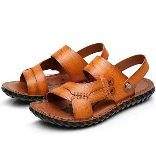 2016新款夏季坡跟男凉鞋 透气沙滩鞋 镂空洞洞男士凉鞋男鞋 黄色 41