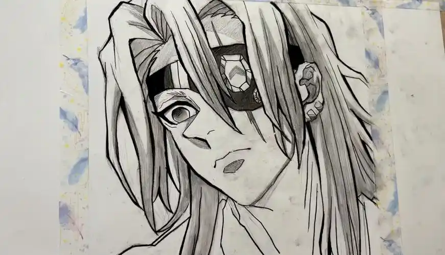 【手绘/鬼灭之刃】耗时80分钟用炭铅笔画出音柱宇髓天元 掌管华丽的神