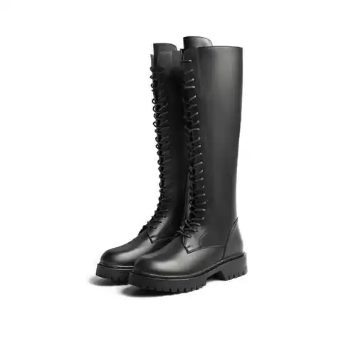 百丽粗跟骑士长筒靴女2020新款过膝皮靴加绒马丁靴