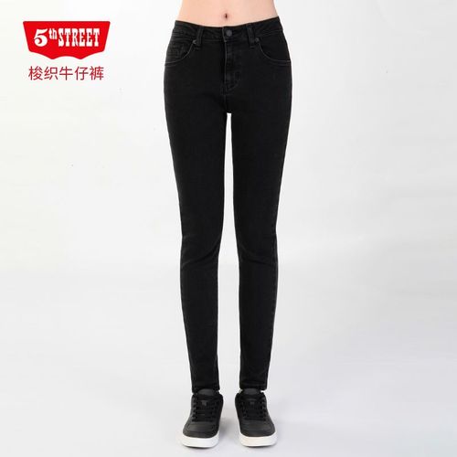 第五街春季修身显瘦牛仔裤女士弹力紧身黑色小脚裤215860-211m0