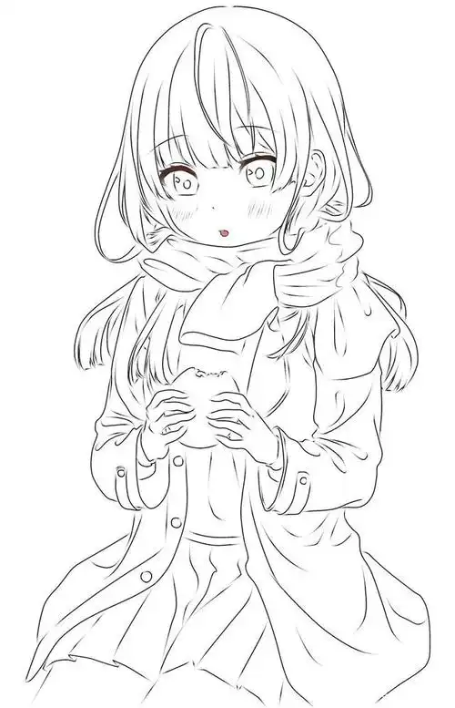 二次元少女手绘线稿 线与线的交错 铺就黑与白的空间魅力