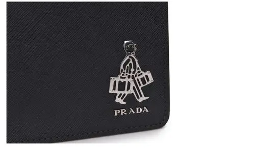 prada/普拉达男士牛皮时尚商务银色人像logo长款拉链手拿钱包黑色