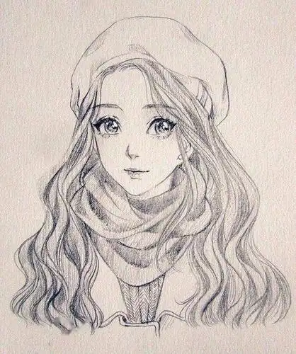 一组动漫小姐姐头像线稿