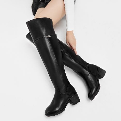 西雅图新款过膝高筒靴女真牛皮长靴皮羊毛一体女靴子加绒雪地靴