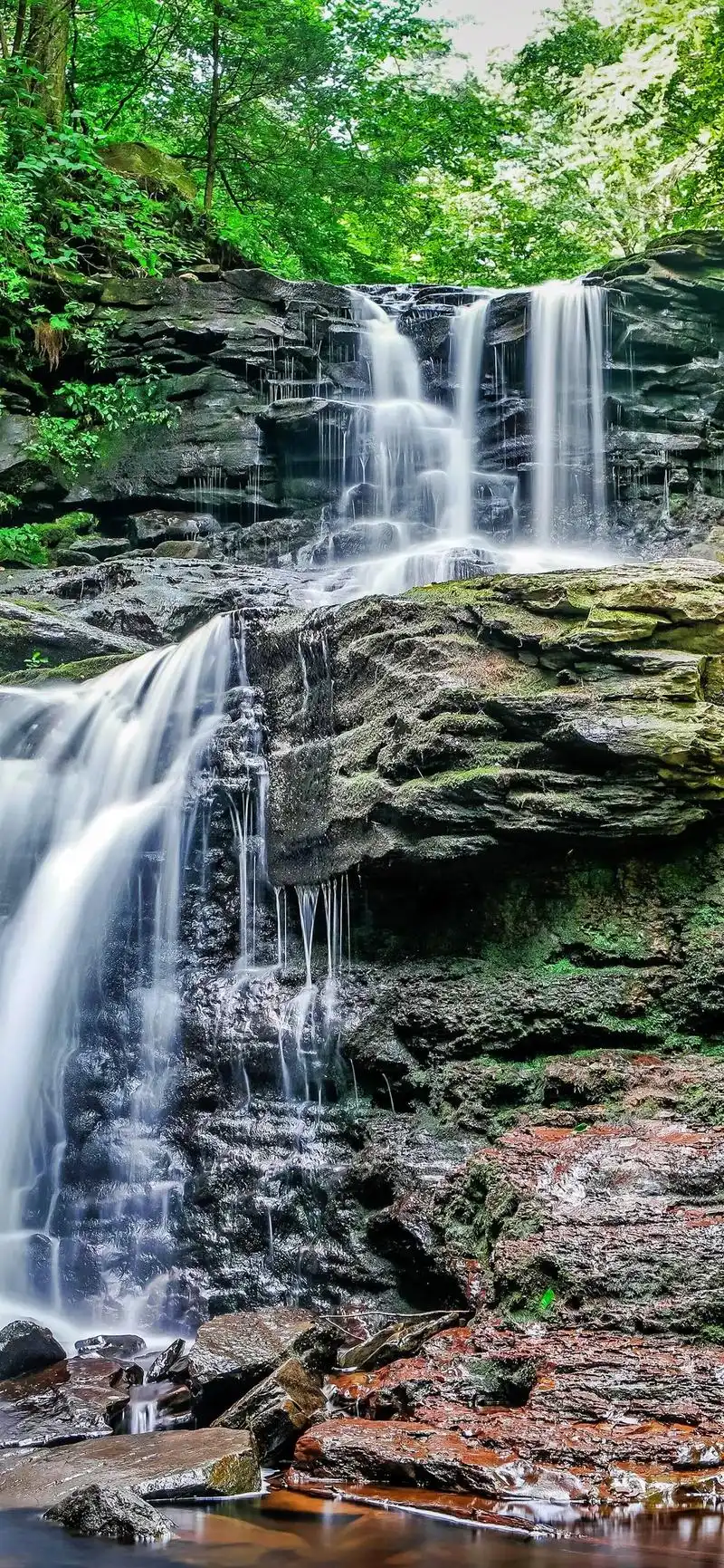 森林瀑布山水风景高清4k无水印壁纸@dou 小助手 #夏天壁 - 抖音
