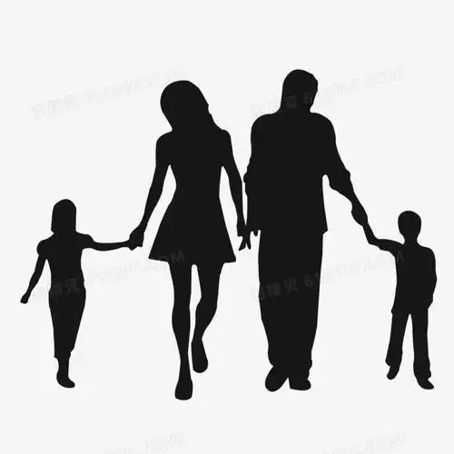 黑色四口之家手牵手背影装饰素材