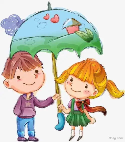 女孩男孩雨伞png素材透明免抠图片-其他元素