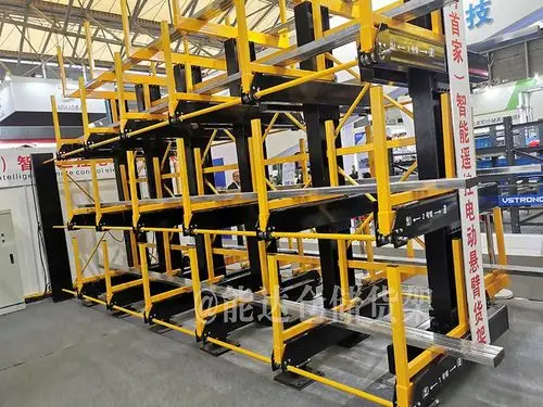 电动伸缩式悬臂货架,智能遥控控制更安全,双悬臂伸缩省空间