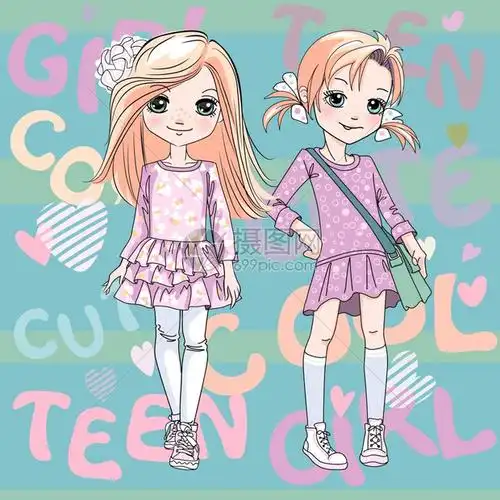 两个穿粉红裙子和运动鞋的可爱红发女孩矢量婴儿