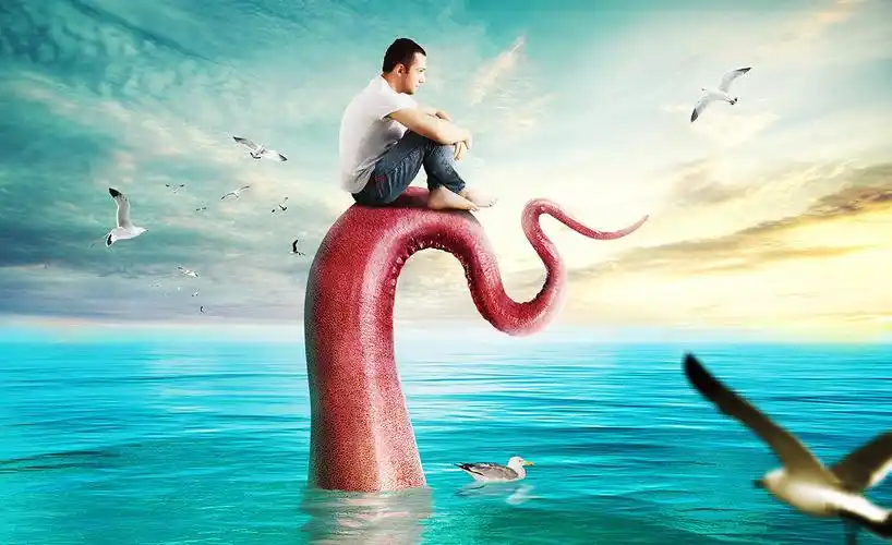 ps创意合成图 创意海报 天空 大海