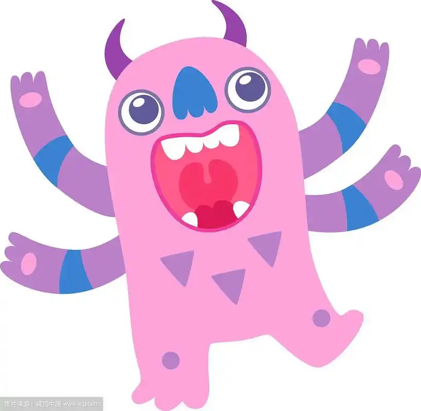 可爱的粉红色牙齿大嘴巴怪物有趣