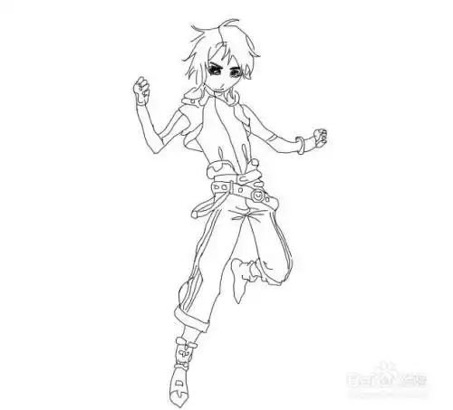 然后再画出唐三的两只脚,这样我们就将帅气的唐三画好了,如图所示