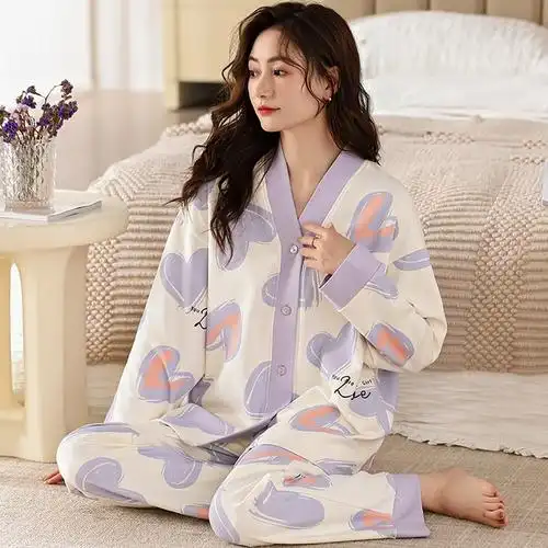 睡衣女秋季长袖开衫春季韩版女士家居服春款套装2024年_爱购网官网