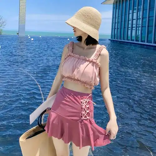 泳衣保守遮肚显瘦分体韩国小香风学生游泳衣温泉少女泳装清新