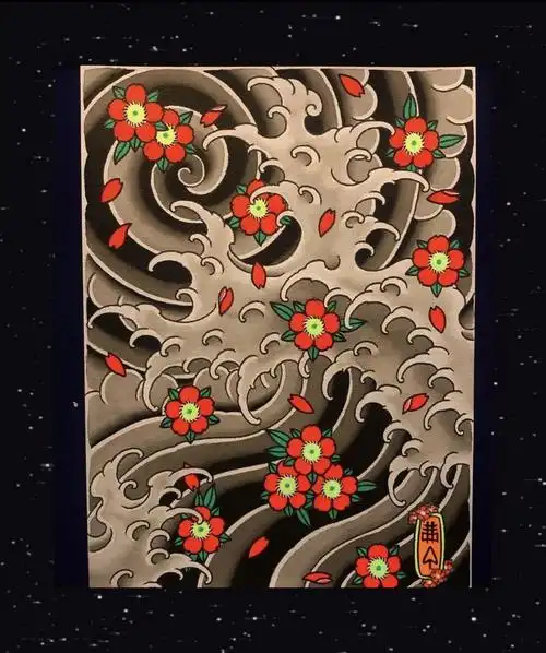 传统图花臂满背樱花