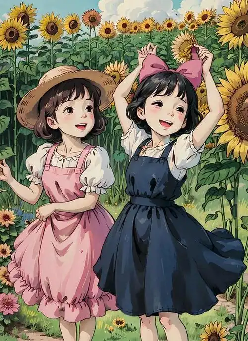 治愈系美图:与向日葵共舞的女孩