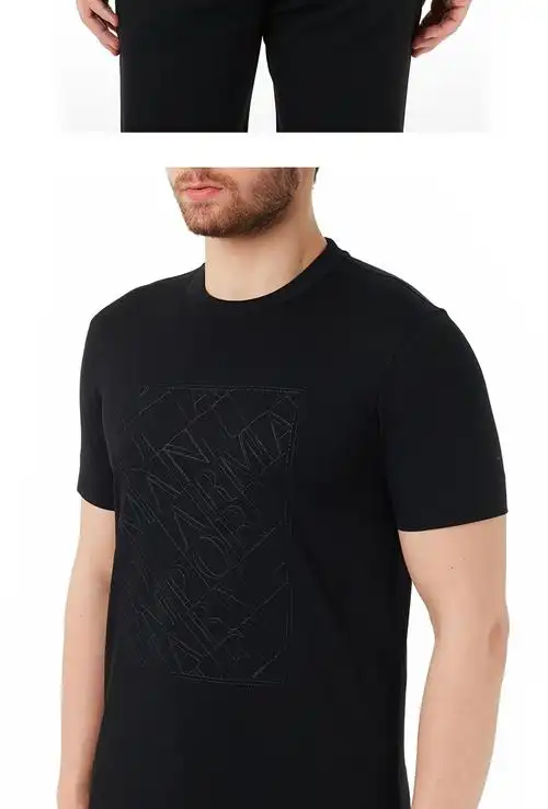 armani阿玛尼男装ea男士烫金短袖丝光棉圆领t恤情侣款短t3h1t8h黑色xs