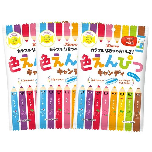 日本kanro甘乐彩色铅笔造型糖果什锦水果糖80g 行货