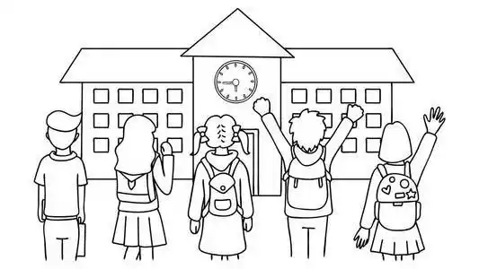 回到学校, 为孩子设计元素和着色书页小学生儿童画在美术学校课抽象