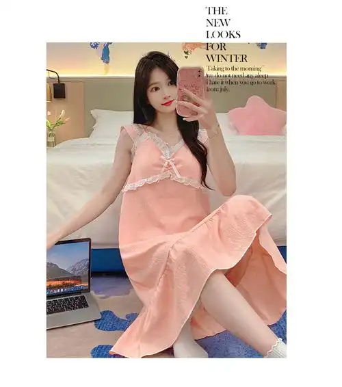 带胸垫吊带公主风爆款睡裙女可爱夏季ins天丝棉花边家居服中长款 - 17