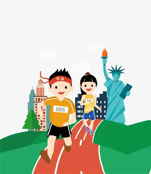 卡通手绘马拉松跑步插画
