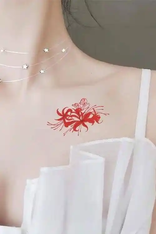 沐悠羽彼岸花纹身贴感锁骨辣妹文身不掉防水ins风刺青仿真女士 默认